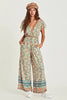 Casual Cotton Deep V-Neck Ankle-length Wide Legs Pants Long Jumpsuit