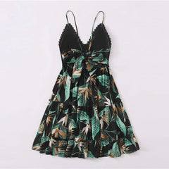 Backless V Neck High Waist Cami Boho Short Dresses