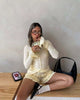 Casual Patchwork Long Sleeve Sweater Cardigan Knit Ruffled 2 Piece-Set