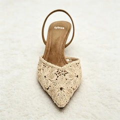 Luxury Embroidered Flower Slingback Heel