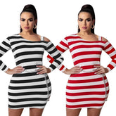 Long Sleeve Striped Bodycon Mini Dress