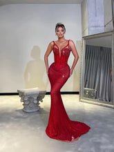 Elegant Sparkling Mermaid Sequins Strappy Sleeveless Maxi Dress Gown