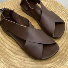 Classics Sandals Casual Beach Simple Sandals Solid Color Leather Female Retro Soft Non-slip Roman Ladies Shoes