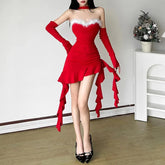 Christmas Design Collar Halter Cuff Slim-Fit Waist Waist Mini Dress