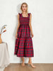 Bohemian Plaid Print Ruffled A-Line Party Beach Style Midi Dress