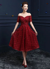 Lace Cocktail Flower Beading Prom Party Dress