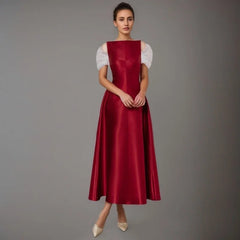 Casual Off Shoulder Patchwork Short Sleeves Round Neck Slim Big Swing Mid-calf Dresses