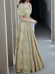 Evening Dress A-Line Half Sleeves Lace-up Party Dresses