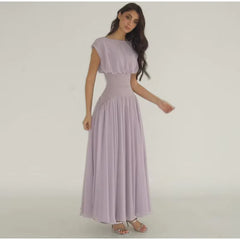 Elegant Chiffon O Neck Cap Sleeves Long Party A-Line Dresses Gowns