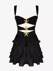 Casual Starfish Decoration Polyester Tiered Sleeveless Mini Dress