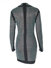High Collar Rhinestones Long Sleeves Polyester Bodycon Club Dress