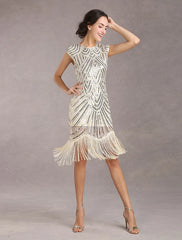 Sequined Solid Sleeveless Halloween Flapper Dress