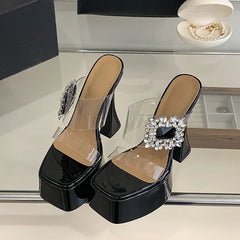 Chunky Platform PVC Transparent Slippers High Heel