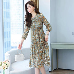 Floral Long Sleeve Midi Casual Dress