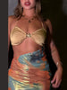 Elegant Starfish Knot Hollow Patchwork Double Deck Beach Halter Backless Cross Maxi Dress