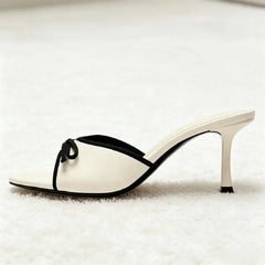 Sweet Bow Detail Mule Sandals for Contrasting Binding Round Toe Open-Toe Slide Sandals Elegant banquet dress Shoes