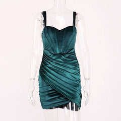 Draped Strapless Spaghetti Strap Velvet Ruched Party Dresses