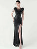 Luxury Solid Backless V-Neck Sequin zipper Party sleeveless Long Maxi Dresses