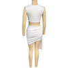 Casual Solid V-Neck High Waist Tank Top A Line Irregular Pleated Mini Skirt 2 Piece Set