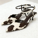Animal Print Decoration Ankle Strap Pumps Pointed Toe Mid High Heel