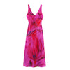 Elegant Spaghetti Strap Patchwork Printed V-neck Silk Satin Maxi Dress