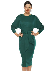 Bodycon Dresses Jewel Neck Knotted Midi Dress Sheath Dress