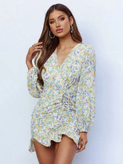 Bodycon Dresses Floral Printed Casual Long Sleeves Pencil Dress