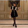 Elegant 3D Flower Hollow Out O-neck Short Sleeves Crop Tops A-line Pleated Mini Skirts Two Piece Set