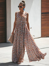 Floral Sleeveless V Neck Split Maxi Dresses