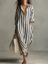 Women's Striped Maxi Shirt Dress