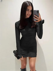 Aesthetic Chic Pullover Flower Ruched Bodycon Mini Dress
