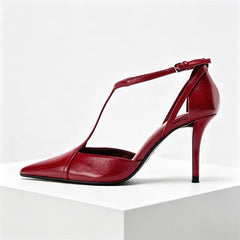 Pointed Toe Patent Leather Pumps Elegant Ankle Strap Buckle Design Thin High Heel