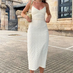 Elegant Sleeveless Backless Slim Low-cut Solid Knit Streetwear Club Dress