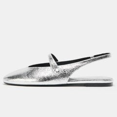 Luxury Metal Grain Design Flat Sandals Gold Silver Slingback Slippers for Girls Cute Comfortable Beach Shoe