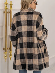 Women's plush plaid cardigan