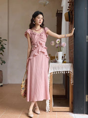 Flower Flying Sleeve Clothing Holidays V-neck Dress