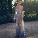 One Shouder Split Beading Crystal Evening Dresses