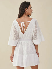 Lace Dolman Sleeve Open Back Tie Cross Front Dress