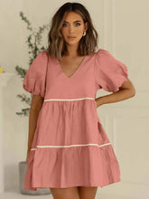 Casual V-Neck Patchwork Short Sleeve Elegant Loose Mini Dress