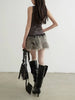 Casual O-Neck Sleeveless Spliced Belt Slimming High Wiast Mini Dress