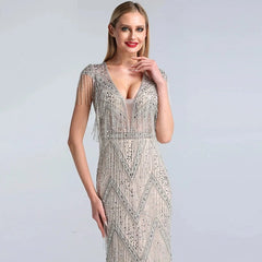 Beading Tassel Luxury Cap Sleeves Elegant Party Dress