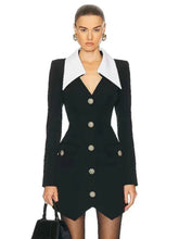 Elegant Lapel Long Sleeve Buttons Parchwork Single Breasted Bodycon Bandage Mini Dresses