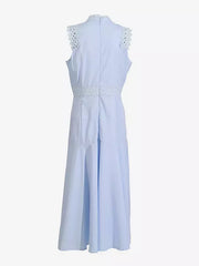 Elegant Sleeveless Long Dress With Lace Eyelet Detail