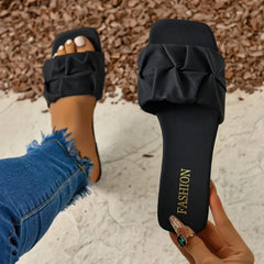 Slippers for Flip Flops Flats Pleated Korean Slippers Sandals Green Slip on Shoes