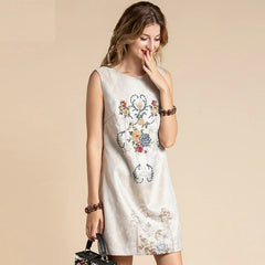 Vintage Runway Floral Jacquard Beading Mini Dress