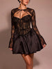 Elegant Fishbone Splice Long Sleeve A-line Lace Bandage Mini Dress
