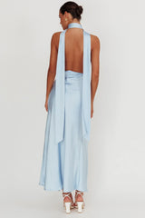 Italia Azure Halterneck Rosette Maxi Dress Blue