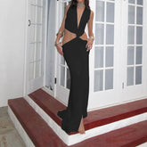 Elegant Hollow Out Backless Mesh High Slit Maxi Dress