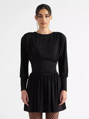 Elegant Jewel Long Sleeve Pleated Skater Mini Dress