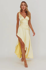 Aquila Tied Shoulder High-Low Hem Dress Lemon